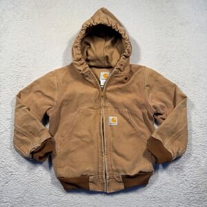 Vintage Y2K Carhartt Kids Active Jacket Brown Duck Canvas Hooded Work Small